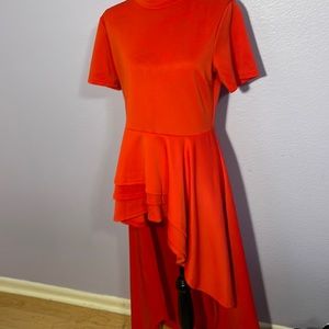 Red high low ruffle top